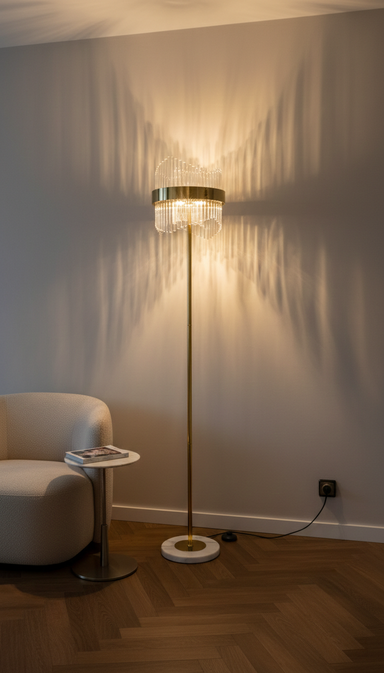 Lampadaire Doré Avec Pied en Marbre