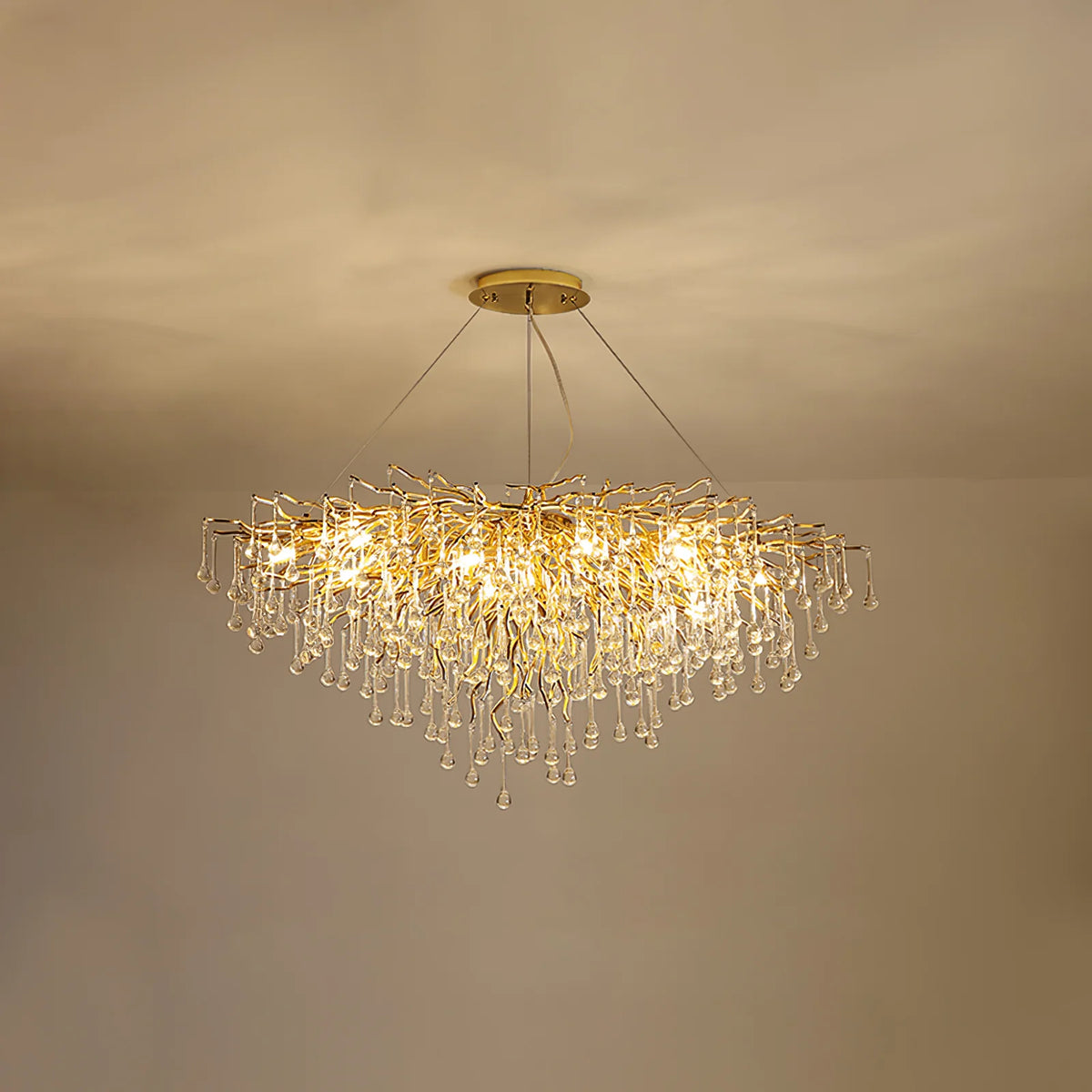 Lustre Doré en Cristal Goutte Transparent | LUSTRA Maroc