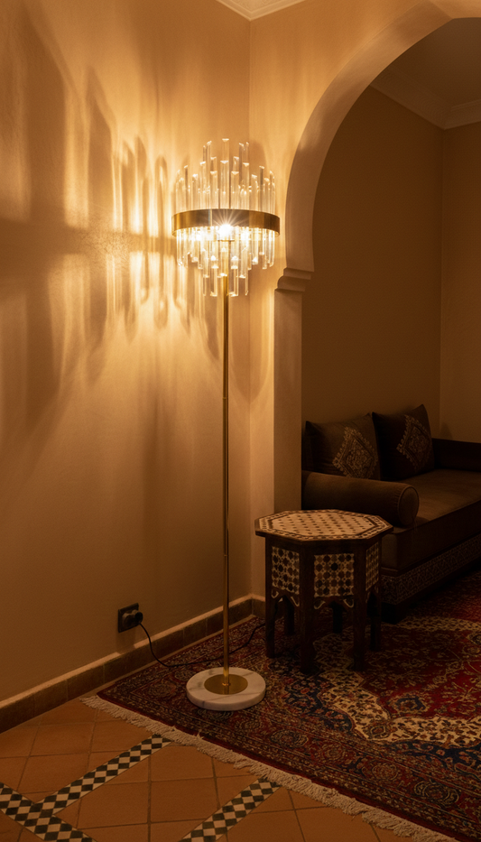 Lampadaire Doré en Cristal